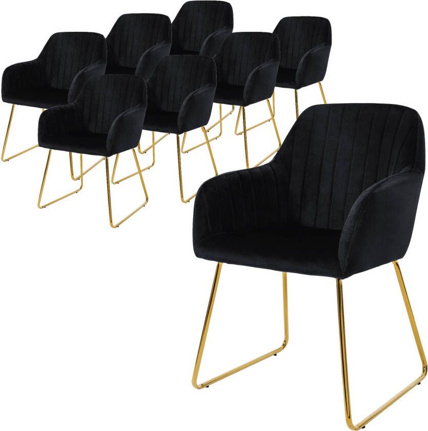 ML-Design eetkamerstoelen set van 8 fluwelen zitting zwart woonkamerstoel met rugleuning en armleuningen keukenstoel