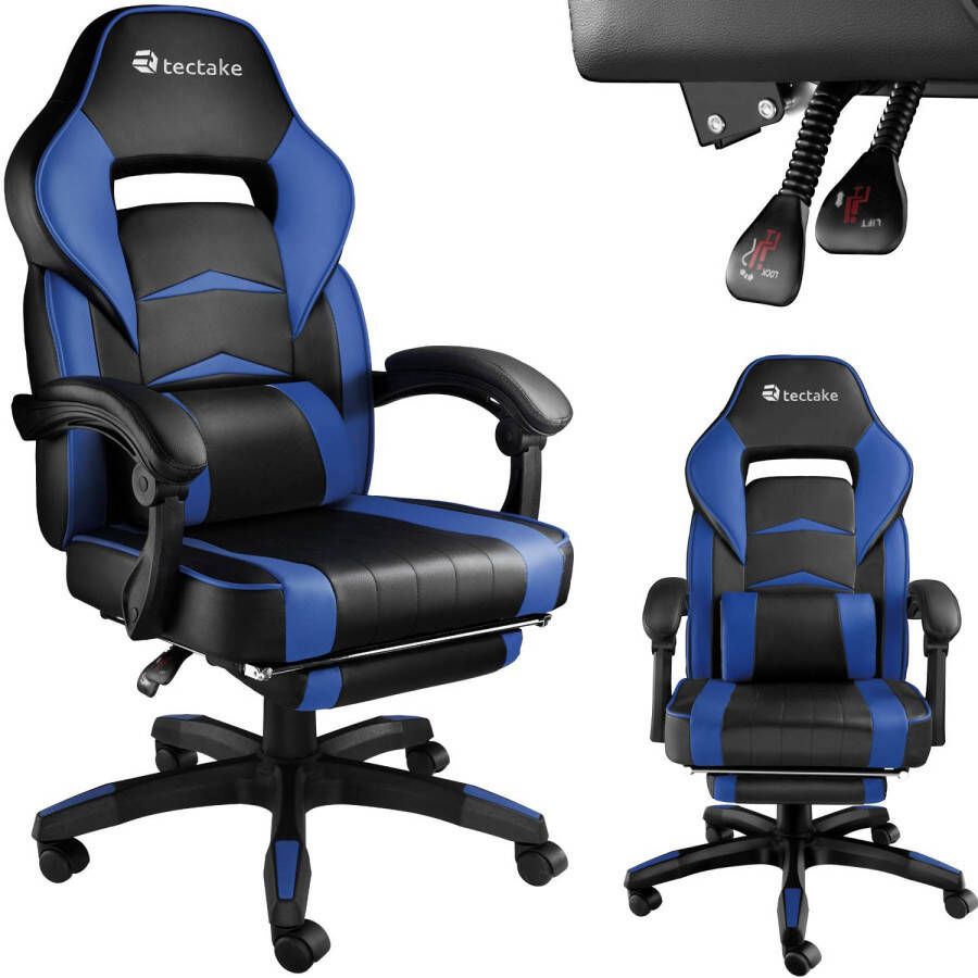 Tectake bureaustoel gamingchair luxe burostoel kantoorstoel racingstoel burostoel gamestoel Comodo zwart blauw