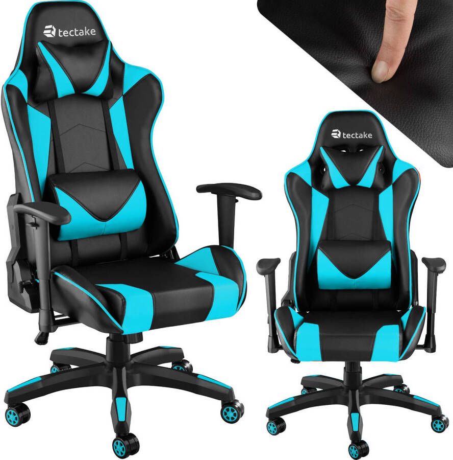Tectake bureaustoel gamingchair luxe burostoel kantoorstoel racingstoel burostoel gamestoel Twink zwart azuurblauw