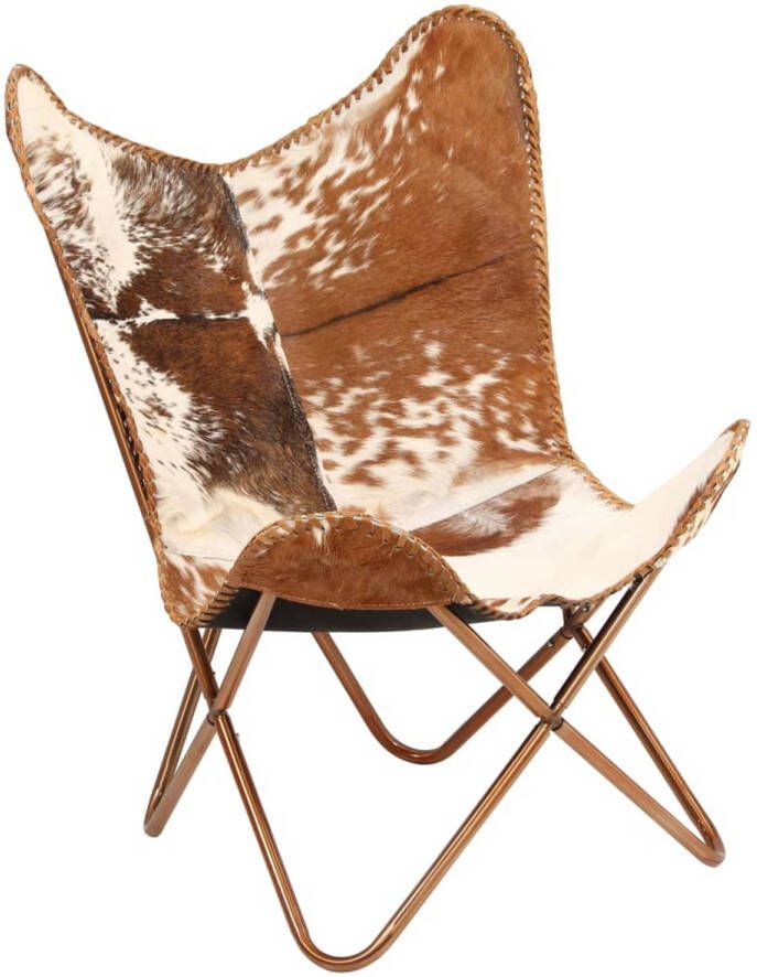 VIDAXL Vlinderstoel echt geitenleer bruin en wit - Foto 1