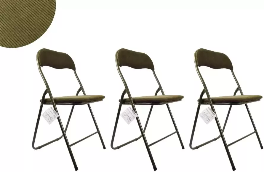 Discountershop 3x Klapstoel met zithoogte van 43 cm met ribcord fluweel beklede zitting en rugleuning Stijlvolle en comfortabele opvouwbare stoel voor elke gelegenheid