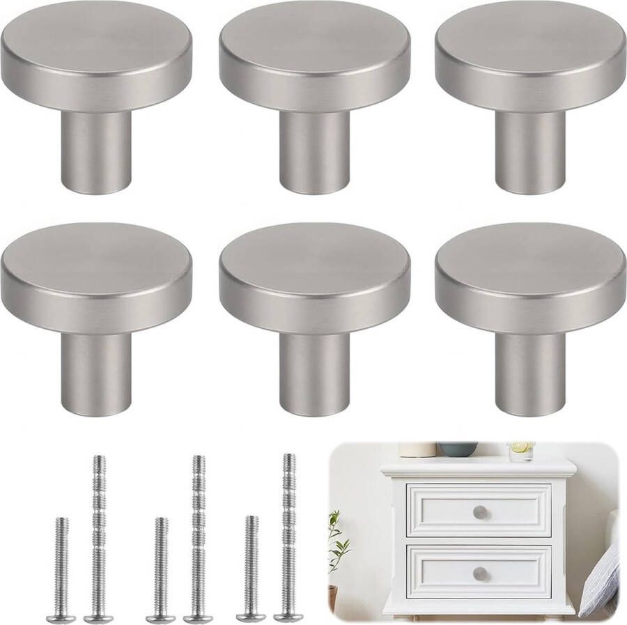 6 stuks meubelknoppen kastknoppen kastgrepen deurknop ladeknoppen 30 mm met twee soorten schroeven voor kast kledingkast ladeknop commode deurgrepen (zilver)