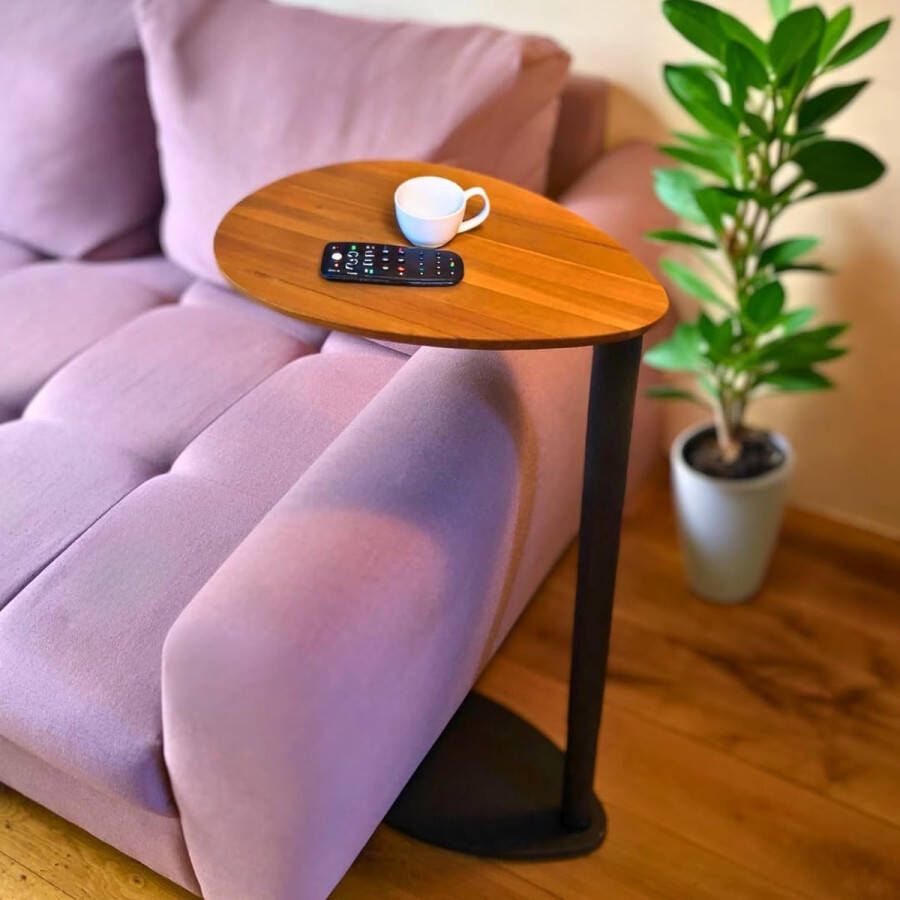 Bijzettafel in hoogte verstelbaar – koffietafel salontafel nachtkastje bedtafel laptoptafel tuintafel balkontafel frame van metaal aluminium tafelblad van hout