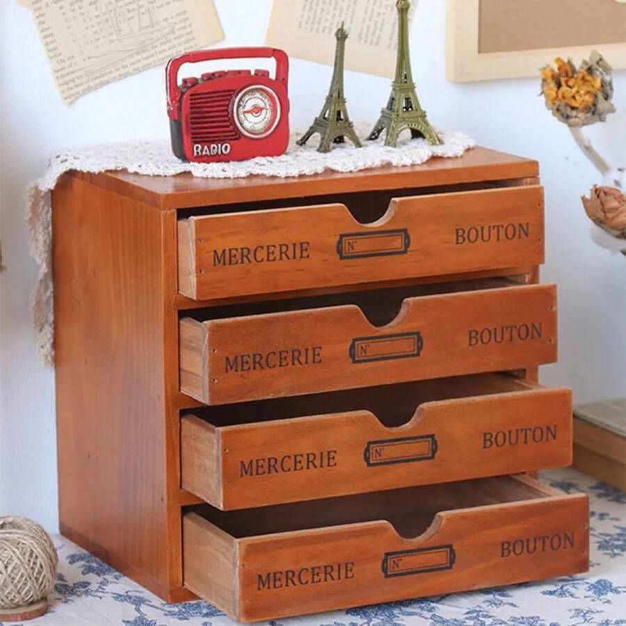 Bureau desk organizer 4 lades hout vintage stijl ladekastje ladeblok bureau