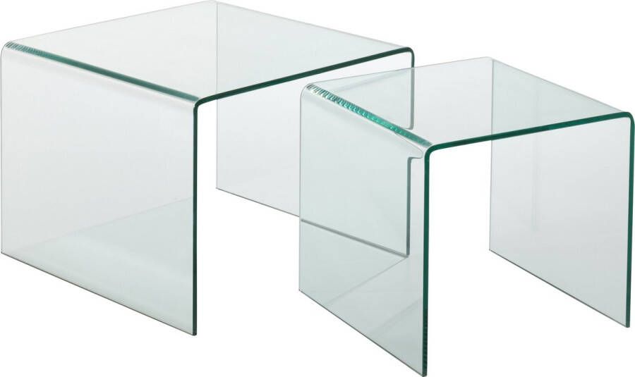 J-Line Set Van 2 Bijzettafel Glas Transparant