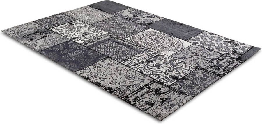 Lifa-Living Vloerkleed Katoen Patchwork Design Geruit Zwart grijs 160 x 230 cm