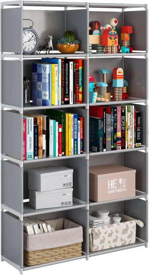 Merkloos Boekenkast met 10 vakken kubusrek opbergrek planksysteem voor het opbergen van boeken kleding kisten speelgoed grijs