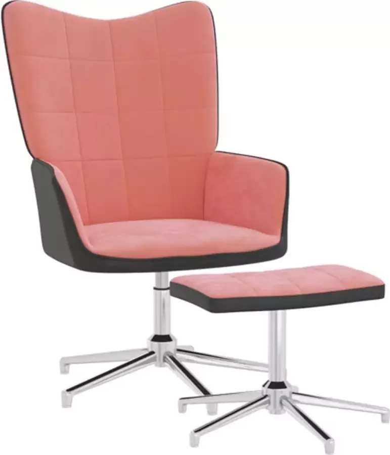 VidaXL Relaxstoel met voetenbank fluweel en PVC roze - Foto 2