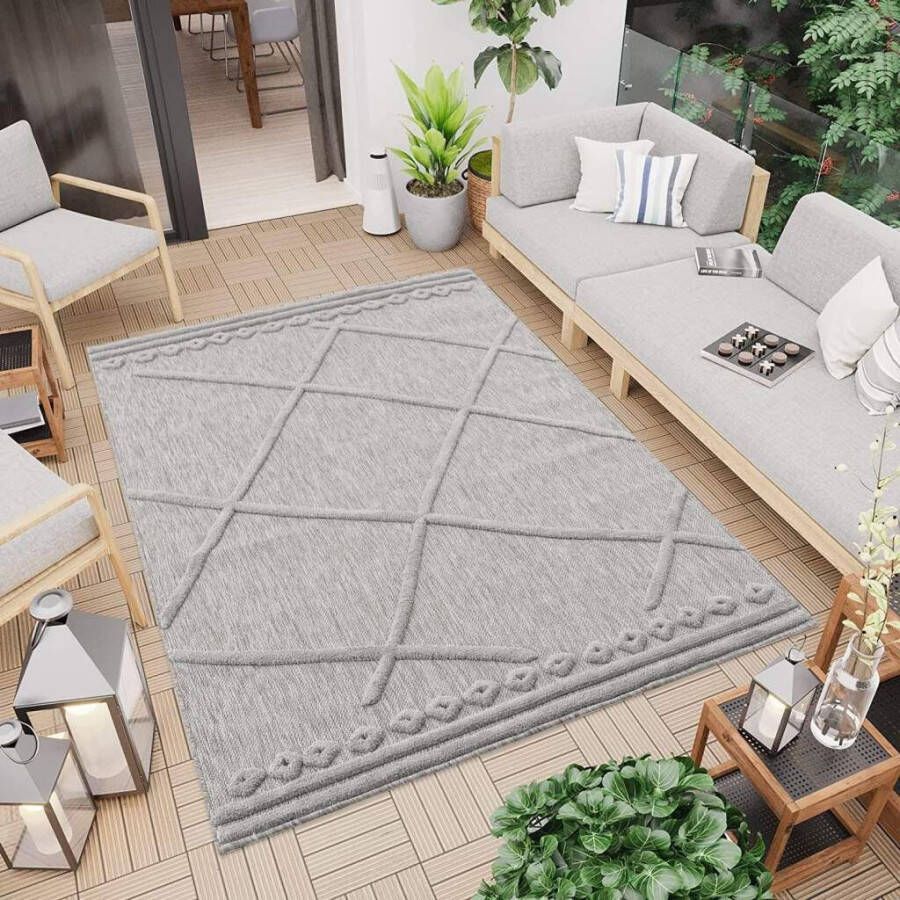 Carpet City Vloerkleed In-& Outdoorkleed Santorini 58578 3D-Effekt ruit-look Weerbestendig & uv-bestendig voor terras balkon keuken hal
