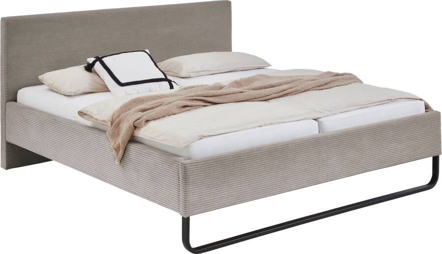 Meise.möbel Gestoffeerd bed Swing gemaakt van ribfluweel met zwarte metalen frame