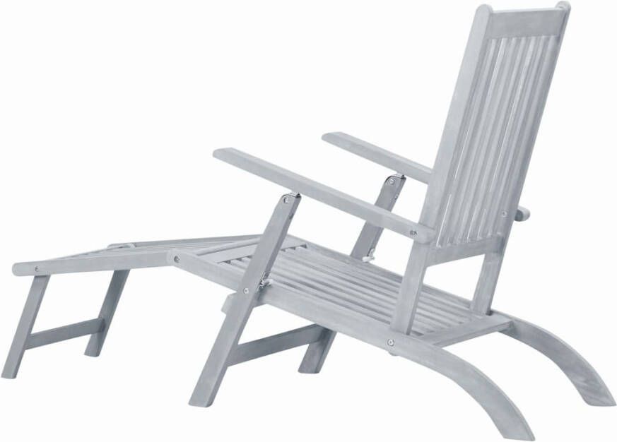 VIDAXL Ligstoel met voetensteun massief acaciahout greywash - Foto 2
