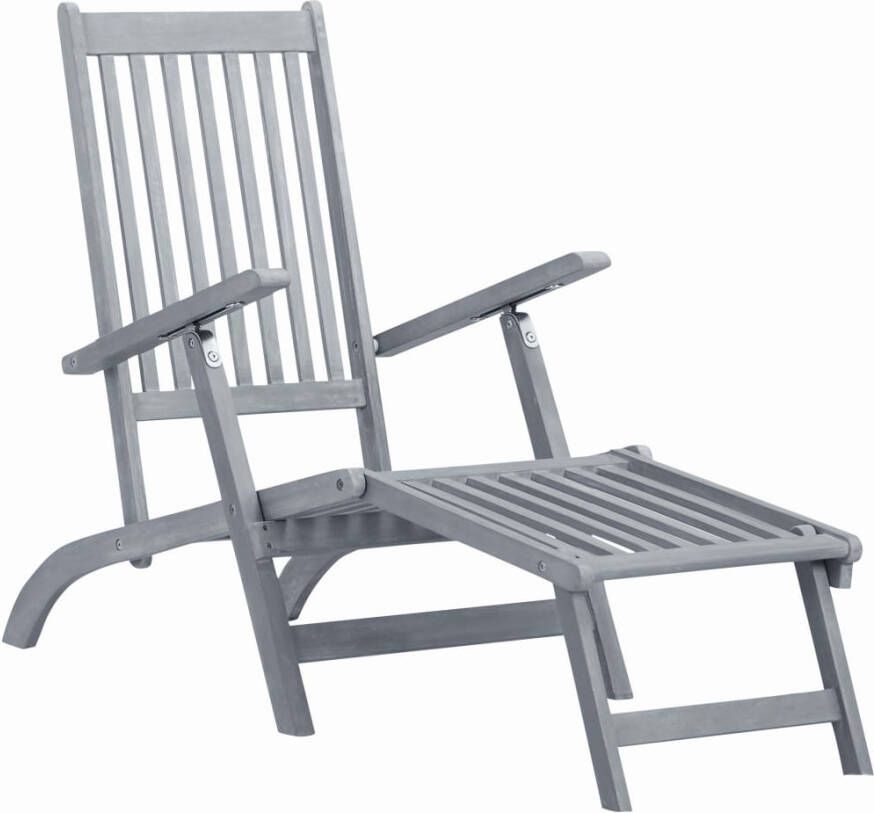 VIDAXL Ligstoel met voetensteun massief acaciahout greywash - Foto 4