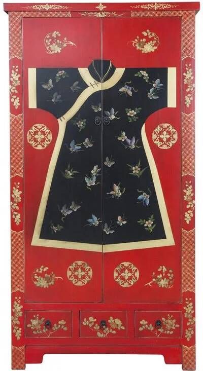 Fine Asianliving Chinese Kast Rood Kimono Handgeschilderd B100xD55xH190cm Chinese Meubels Oosterse Kast