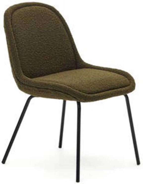 Kave Home Aimin chair in groene fleece en stalen poten met een mat zwart gelakte afwerking - Foto 4