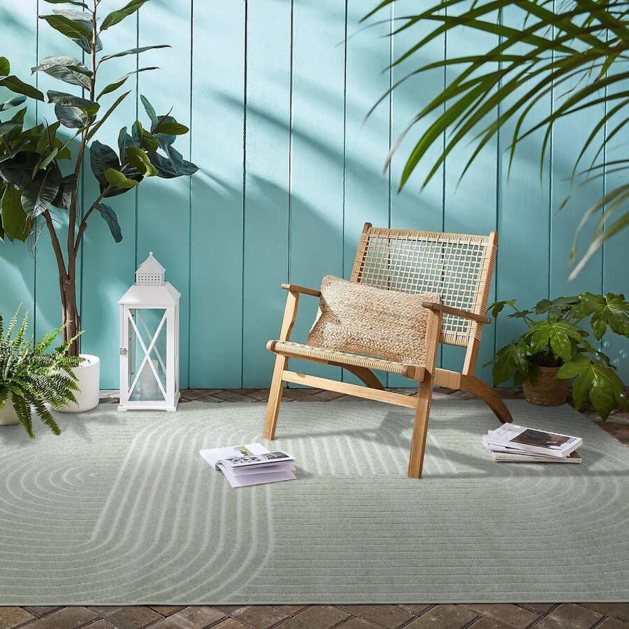 Flycarpets Algarve Plus Modern Indoor & Outdoor Japandi Vloerkleed Buitenkleed Groen 120x160 cm