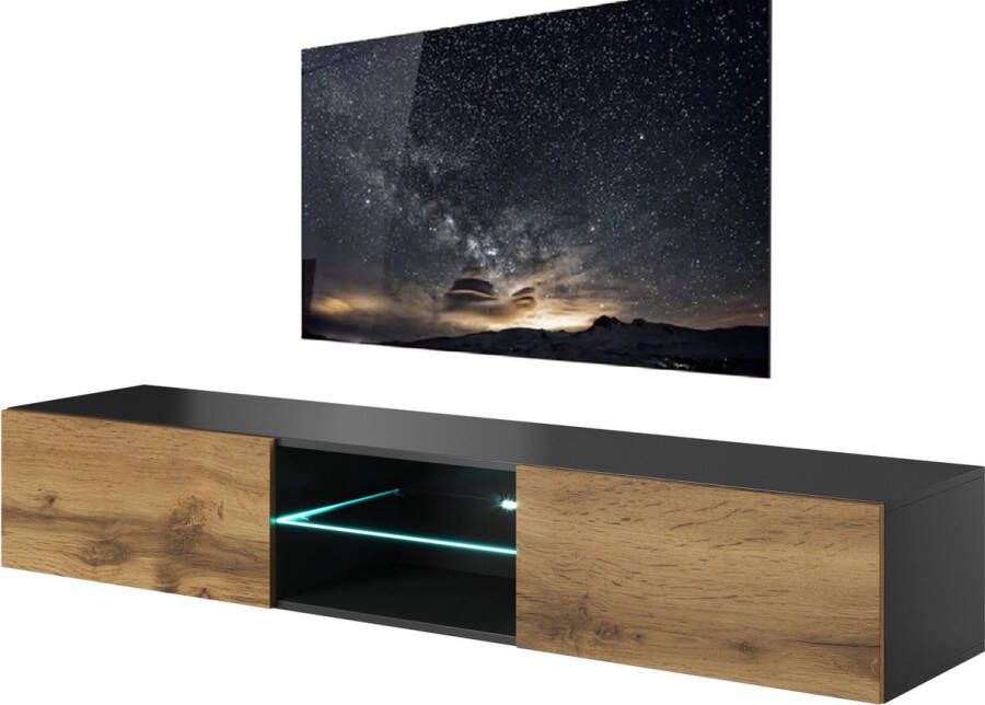 Home style Zwevend Tv-meubel Livo 180 cm breed in votan eiken met antraciet