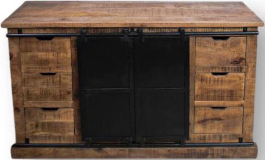 HSM Collection Sideboard Melbourne 140x43x85 Naturel zwart Rustiek mangohout ijzer