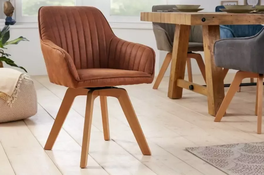 Invicta Interior Draaibare design stoel LIVORNO vintage bruin beukenhouten poten met armleuningen 41313