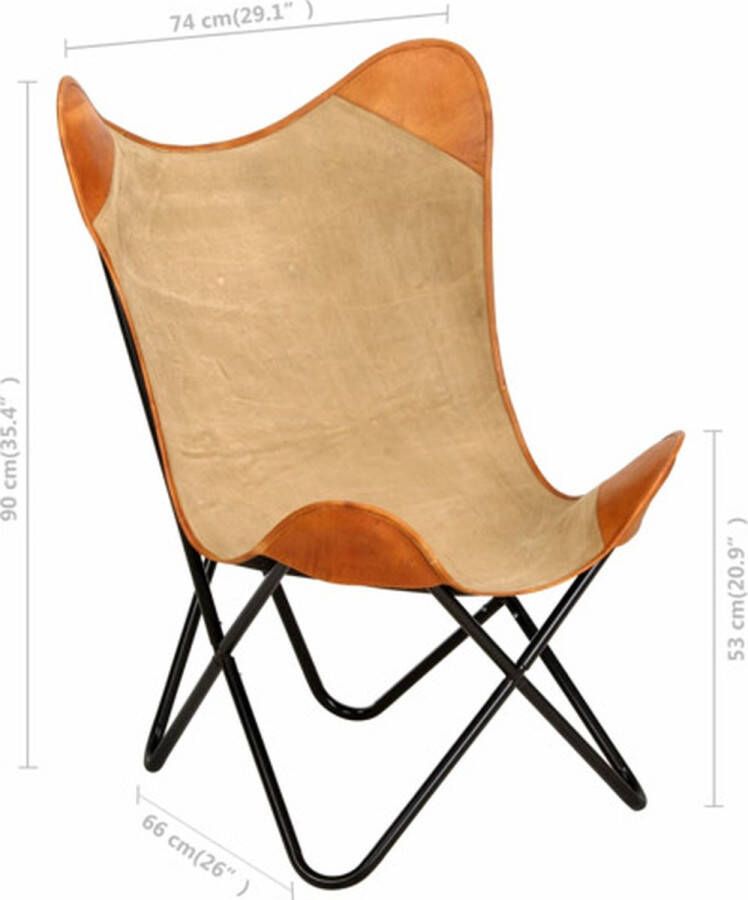 VIDAXL Vlinderstoel echt leer en canvas bruin - Foto 2