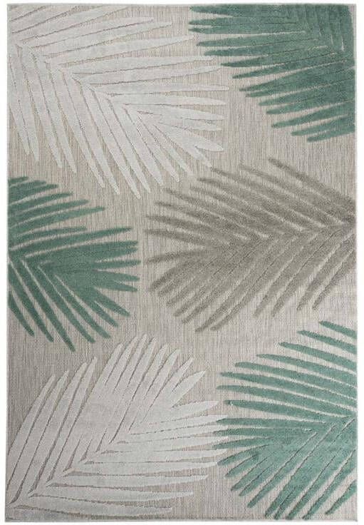 Boho&me Buitenkleed palmbladeren Verano grijs|mint 140x200 cm