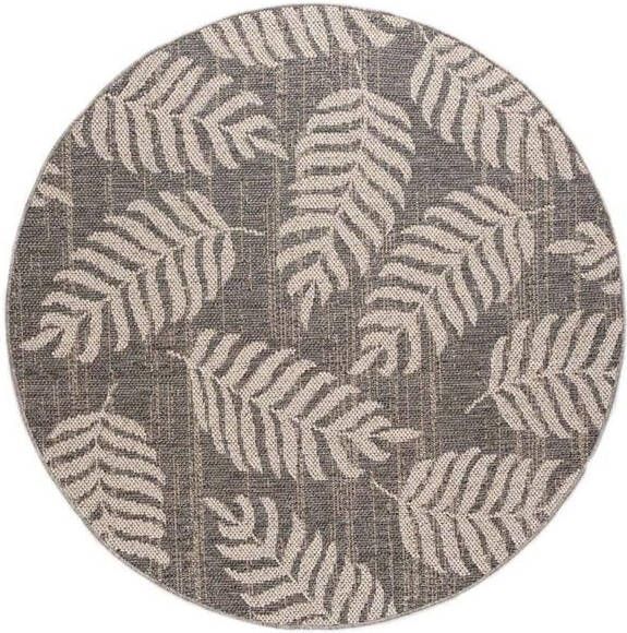 Boho&me Rond buitenkleed palmbladeren Sunny donkergrijs 200 cm rond