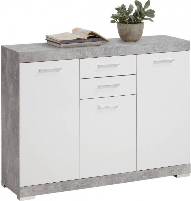 FD Furniture Dressoir Bristol 3 van 120 cm breed in grijs beton met wit