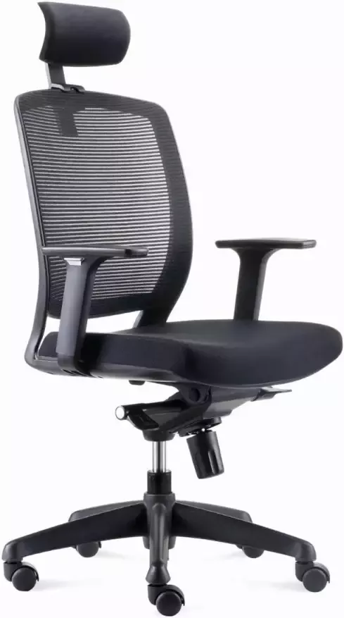 24Designs Star BASIC-1 Bureaustoel Hoofdsteun- Zwarte Stof Mesh Zwarte Kruispoot Met Wielen
