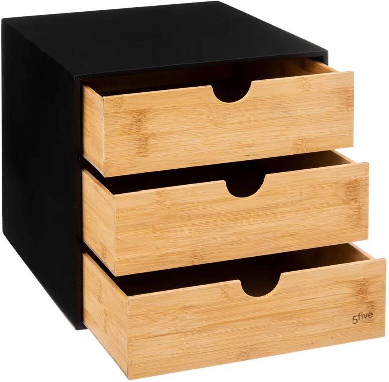 5Five Kantoor organizer ladeblok 3 lades 25 x 31 x 25 cm bamboe hout Ladeblok