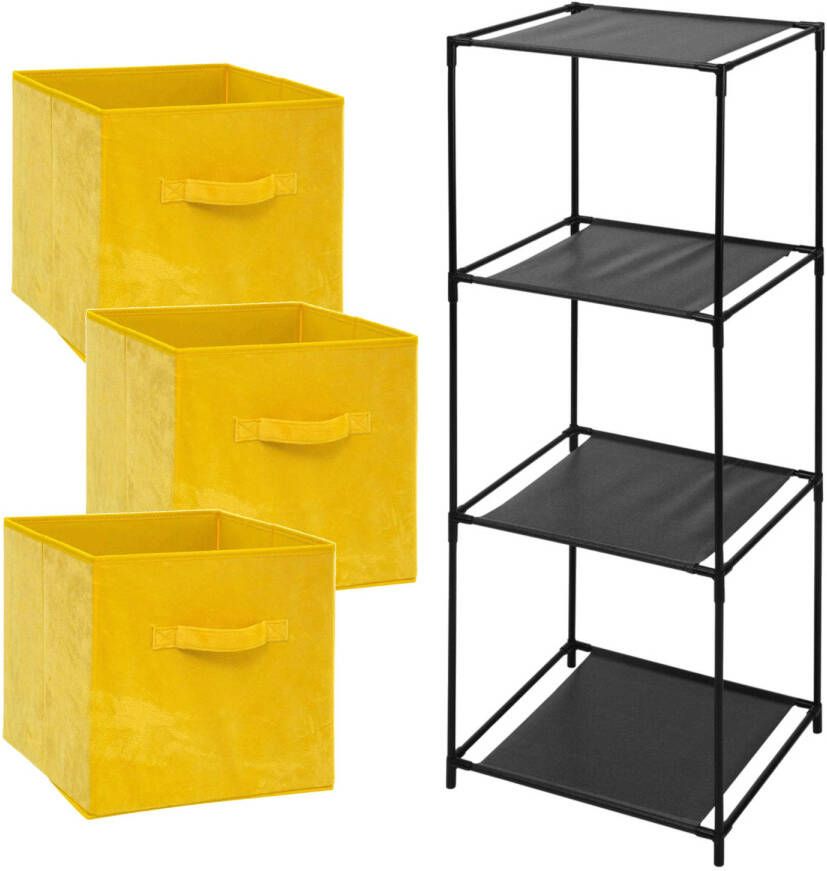 Bathroom Solutions Storage Solutions Opbergrek Smartrack met 3x mandjes stof geel 34 x 104 cm Opbergkastjes