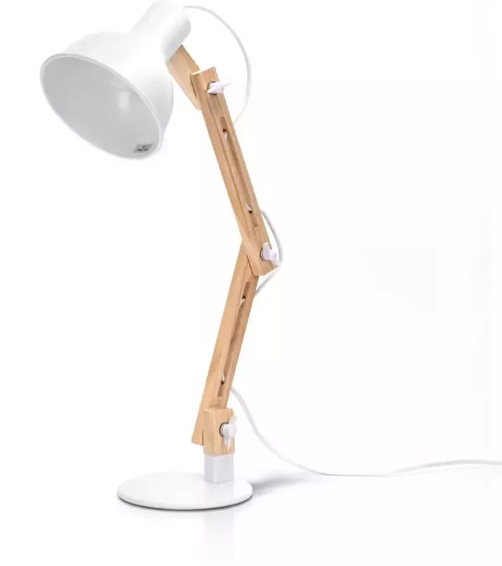Aigostar 13AS9 Bureaulamp met houten standaard In hoogte verstelbaar en kantelbaar H455mm E27 fitting Wit - Foto 1