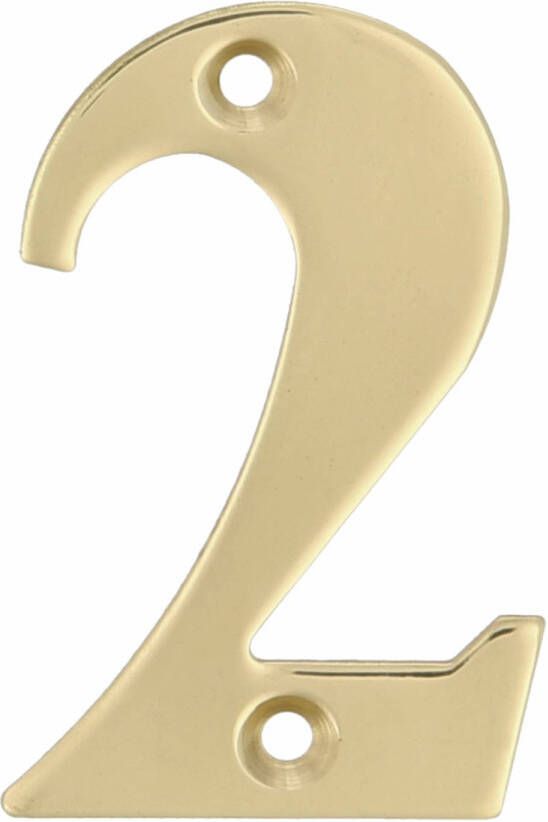 AMIG Huisnummer 2 massief messing 10cm incl. bijpassende schroeven gepolijst goudkleur Huisnummers
