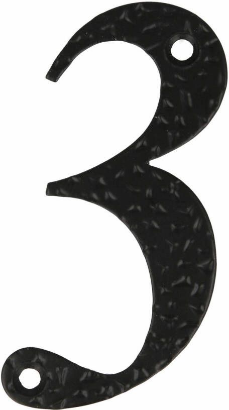 AMIG Huisnummer 3 massief gesmeed staal 10cm incl. bijpassende schroeven zwart Huisnummers