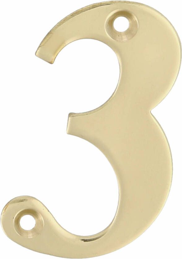 AMIG Huisnummer 3 massief messing 10cm incl. bijpassende schroeven gepolijst goudkleur Huisnummers