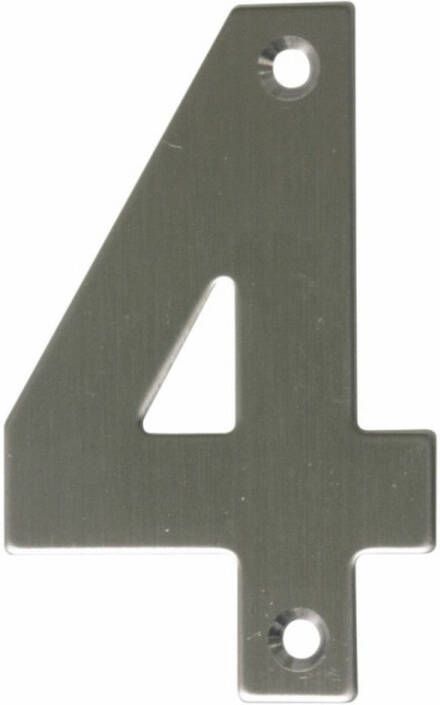 AMIG Huisnummer 4 massief Inox RVS 10cm incl. bijpassende schroeven zilver Huisnummers