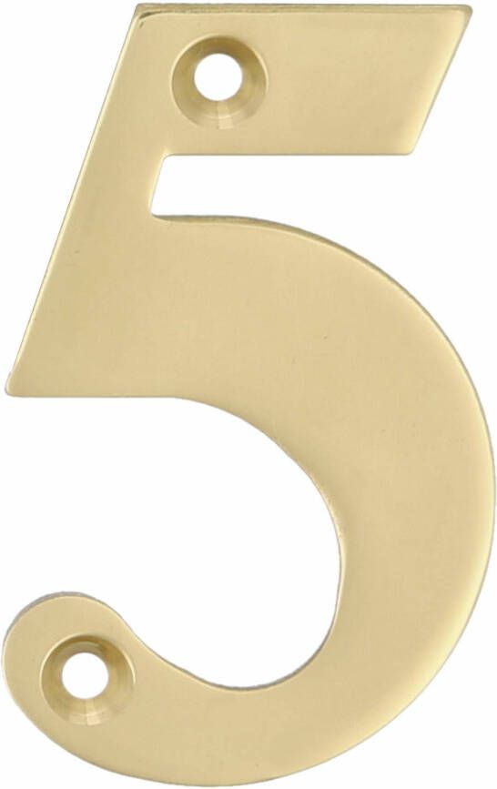 AMIG Huisnummer 5 massief messing 10cm incl. bijpassende schroeven gepolijst goudkleur Huisnummers