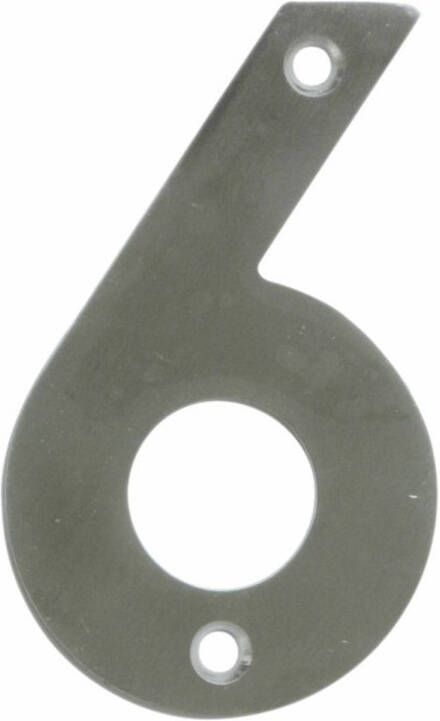 AMIG Huisnummer 6 massief Inox RVS 10cm incl. bijpassende schroeven zilver Huisnummers