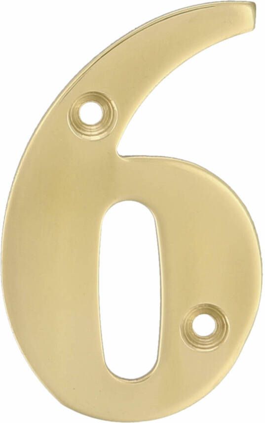 AMIG Huisnummer 6 massief messing 10cm incl. bijpassende schroeven gepolijst goudkleur Huisnummers