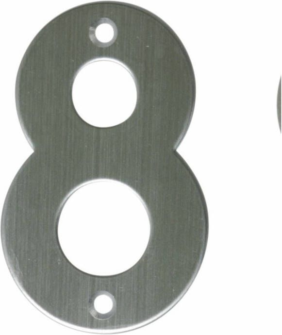 AMIG Huisnummer 8 massief Inox RVS 10cm incl. bijpassende schroeven zilver Huisnummers