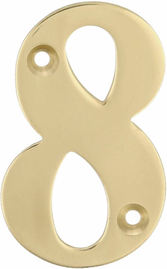 AMIG Huisnummer 8 massief messing 10cm incl. bijpassende schroeven gepolijst goudkleur Huisnummers