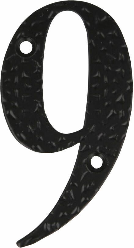 AMIG Huisnummer 9 massief gesmeed staal 10cm incl. bijpassende schroeven zwart Huisnummers
