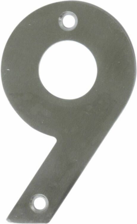 AMIG Huisnummer 9 massief Inox RVS 10cm incl. bijpassende schroeven zilver Huisnummers