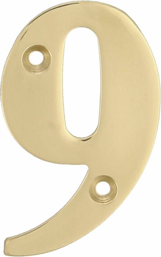 AMIG Huisnummer 9 massief messing 10cm incl. bijpassende schroeven gepolijst goudkleur Huisnummers