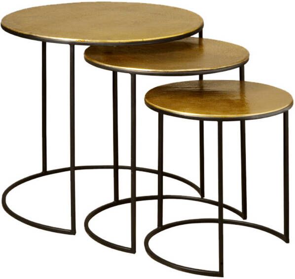 AnLi Style Tower living Iron side round table w alu top set of 3