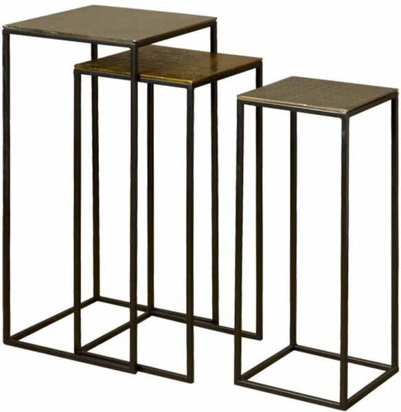 AnLi Style Tower living Iron side square table w alu top set of 3