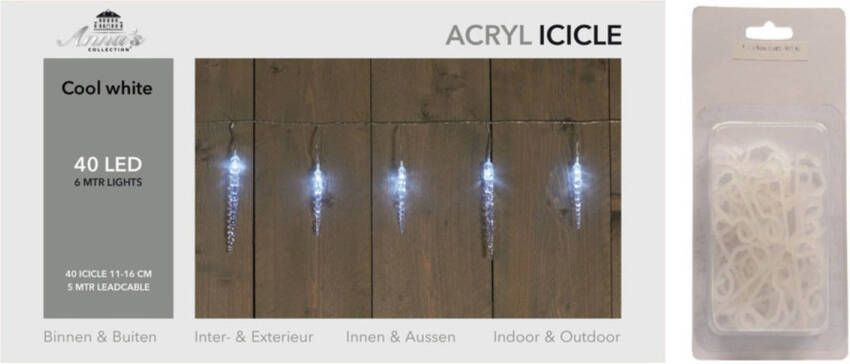 Anna&apos;s Collection IJspegelverlichting transparant lichtsnoeren met 40 witte lampjes inclusief dakgoot haakjes Lichtsnoeren