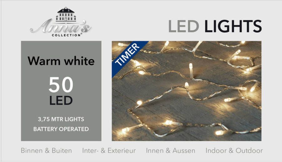 Anna&apos;s Collection Kerstverlichting met timer 50 warm witte lampjes op batterijen Lichtsnoeren