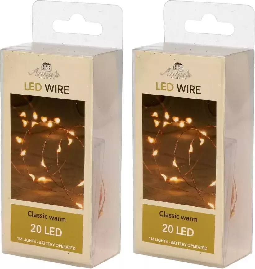 Anna&apos;s Collection Set van 4x stuks draadverlichting lichtsnoer met 20 lampjes warm wit op batterij 200 cm Lichtsnoeren