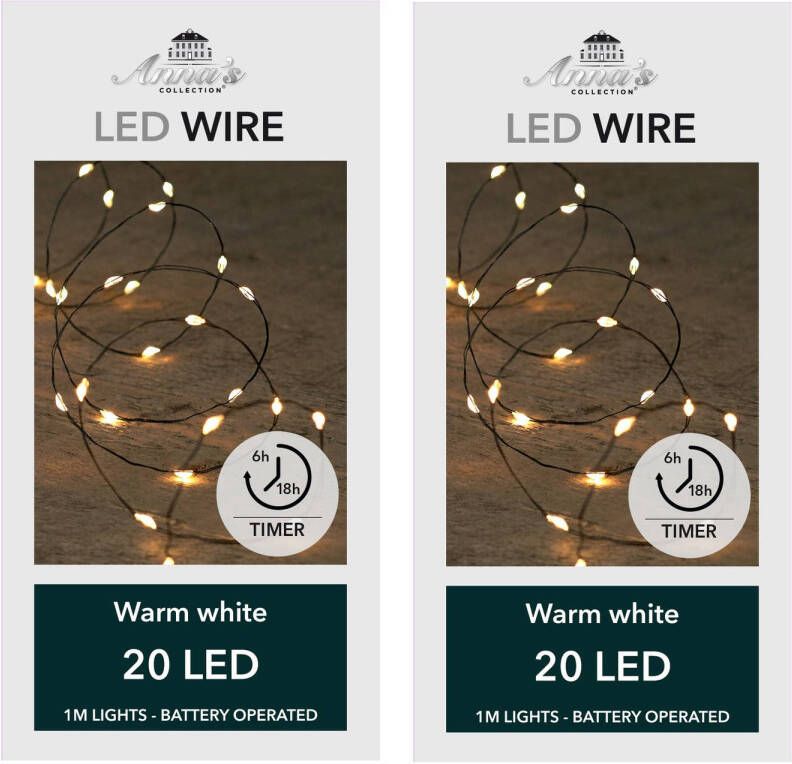 Anna&apos;s Collection Set van 4x stuks draadverlichting lichtsnoer met 20 lampjes warm wit op batterij 200 cm Lichtsnoeren - Foto 2