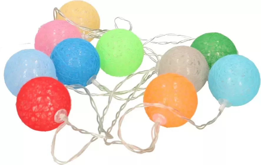 Arte r Feestverlichting lichtsnoer met katoenen balletjes 4 cm gekleurd 200 cm Lichtsnoeren