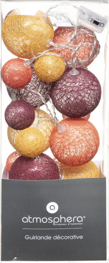 Atmosphera Lichtslinger lichtsnoer met 20 decoratieve verlichte balletjes herfst kleuren mix 210 cm op ba Lichtsnoeren